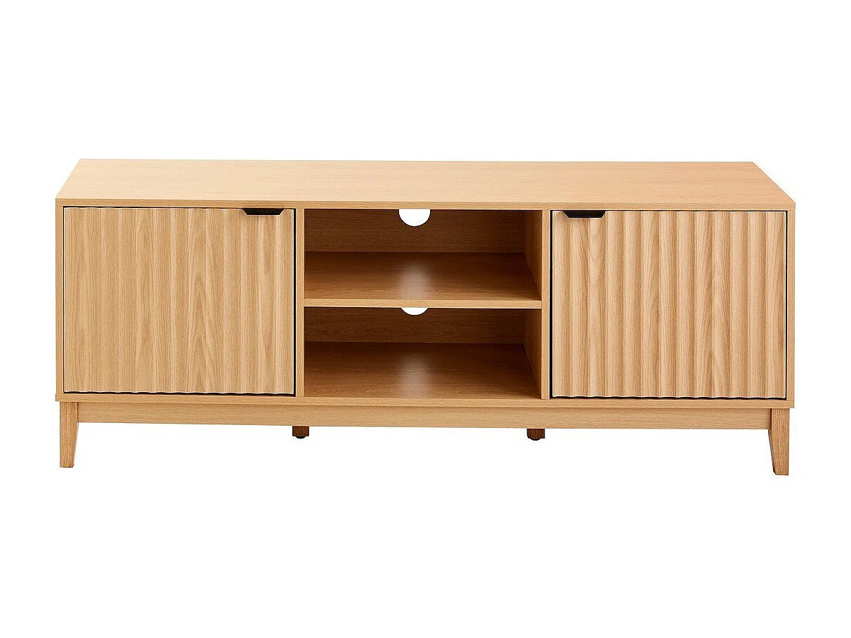 Szafka pod TV z 2 wnękami i 2 drzwiczkami z frontami z efektem fali L140 cm - BOLOGNE