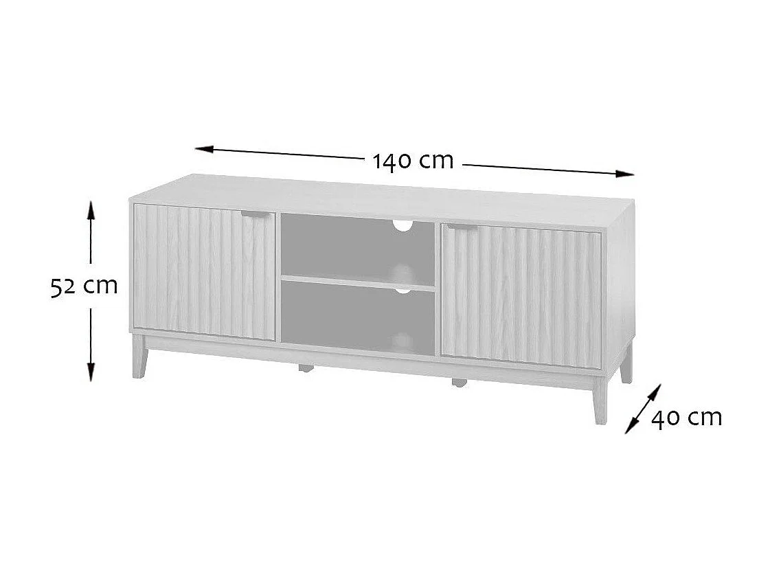 Szafka pod TV z 2 wnękami i 2 drzwiczkami z frontami z efektem fali L140 cm - BOLOGNE