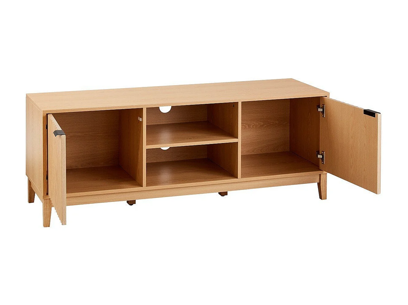 Szafka pod TV z 2 wnękami i 2 drzwiczkami z frontami z efektem fali L140 cm - BOLOGNE