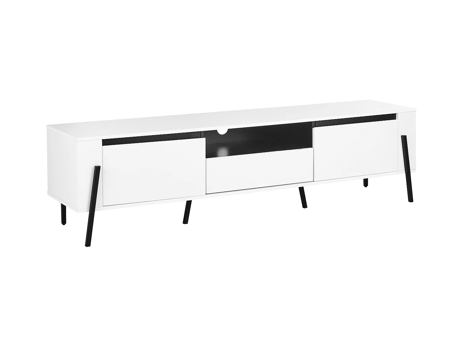 TV Möbel Lowboard weiß / schwarz mit Kabelführung Schrank Schublade Blackpool