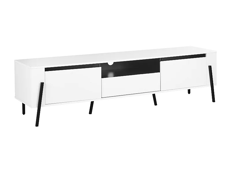 TV Möbel Lowboard weiß / schwarz mit Kabelführung Schrank Schublade Blackpool