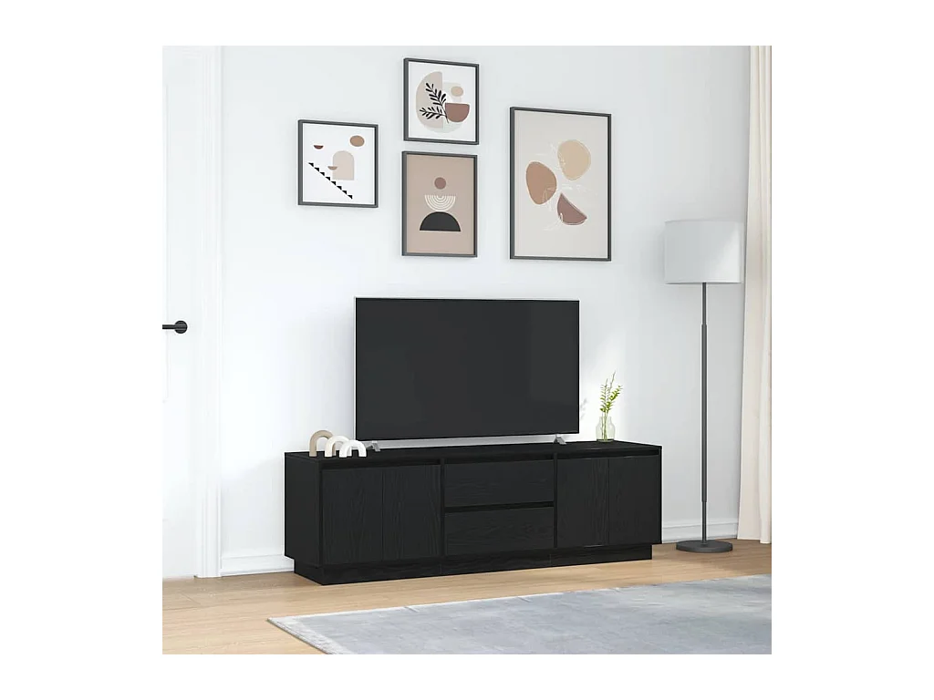 Mobile Porta TV con Luci LED Rovere Nero 160,5x41x50 cm