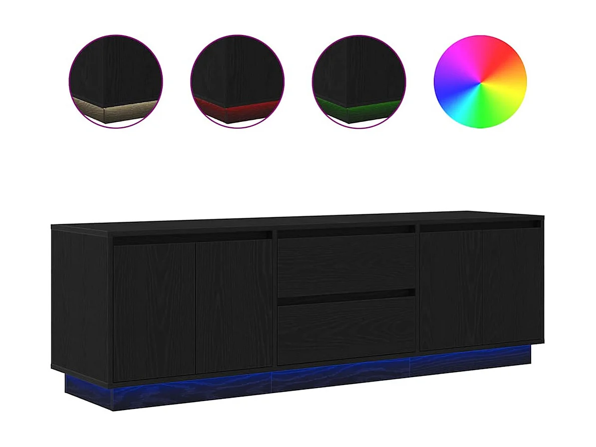 Mobile Porta TV con Luci LED Rovere Nero 160,5x41x50 cm