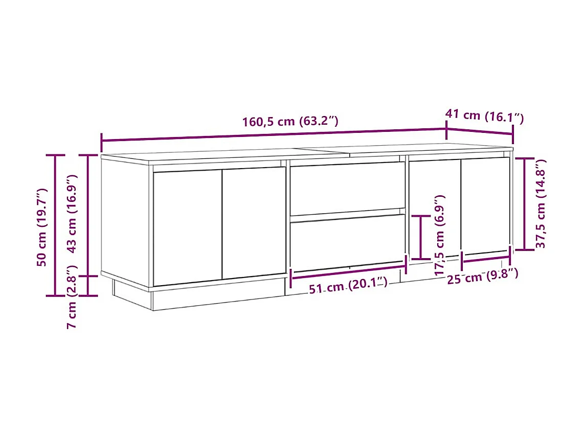Mobile Porta TV con Luci LED Rovere Nero 160,5x41x50 cm