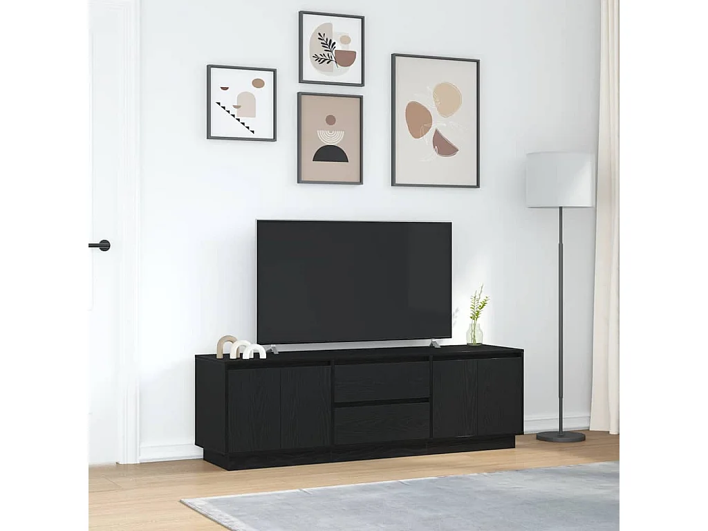 Mobile Porta TV con Luci LED Rovere Nero 160,5x41x50 cm