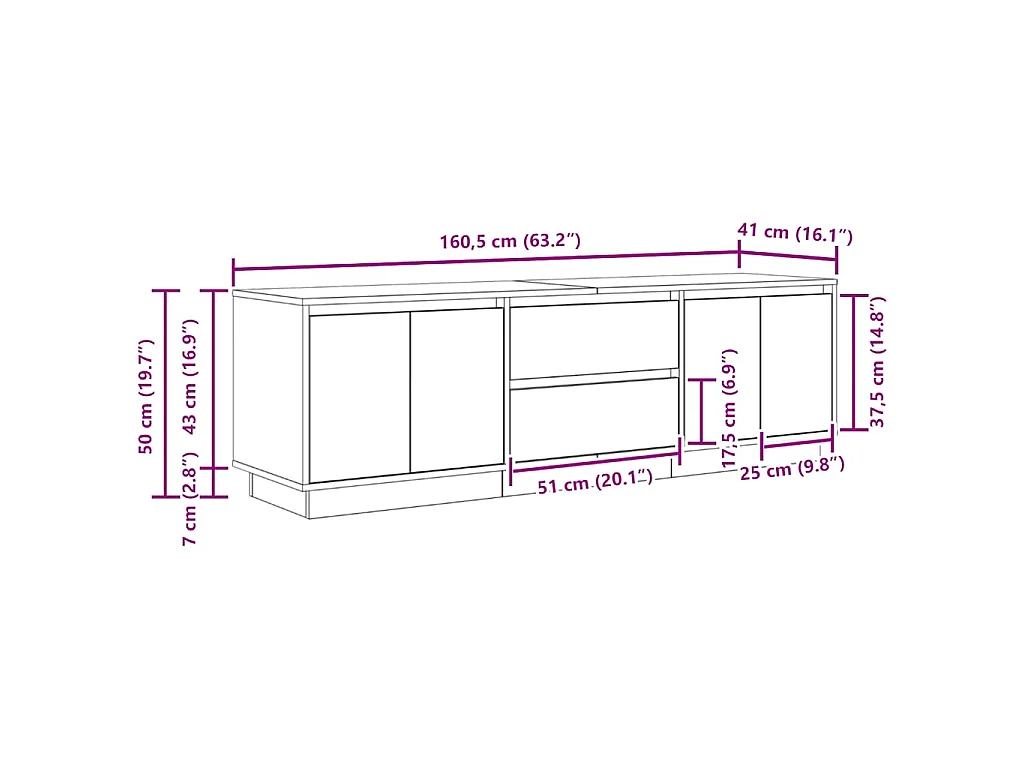 Meuble TV avec lumières LED chêne noir 160,5x41x50 cm