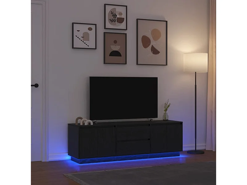 Mobile Porta TV con Luci LED Rovere Nero 160,5x41x50 cm