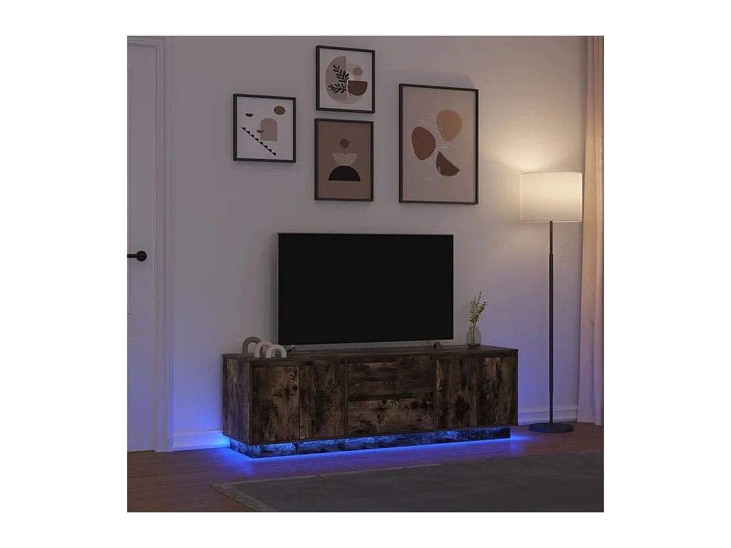 Meuble TV avec lumières LED chêne fumé 160,5x41x50 cm