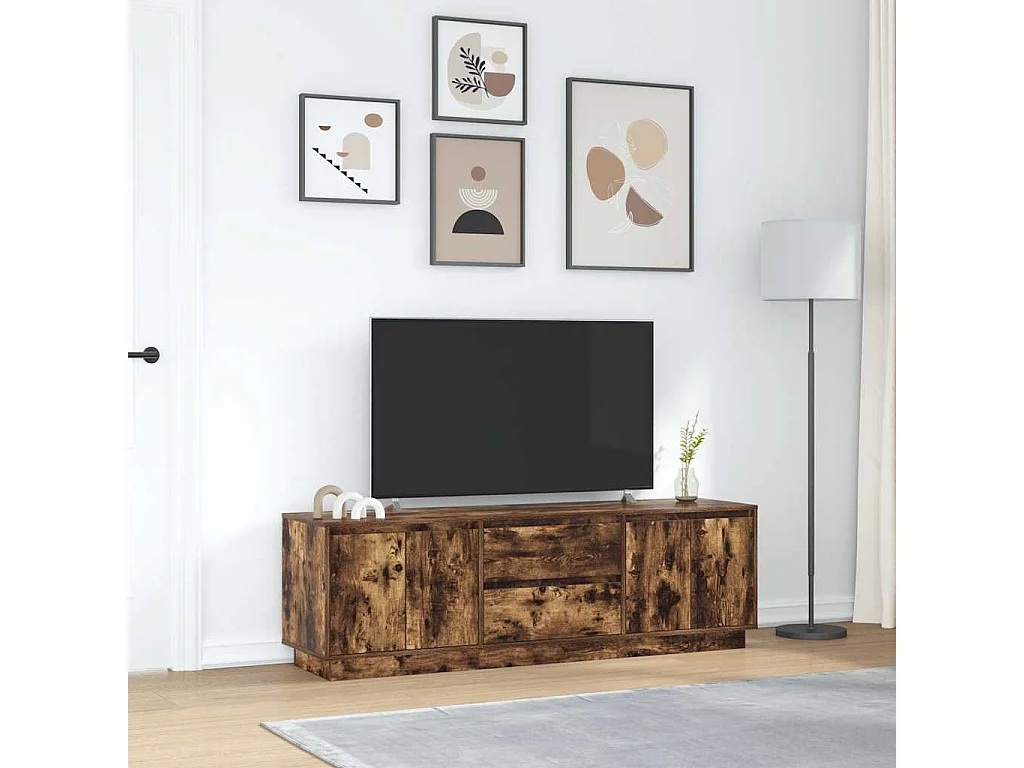 Meuble TV avec lumières LED chêne fumé 160,5x41x50 cm