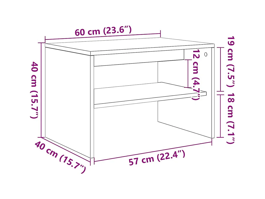 Meuble TV chêne artisanal 60x40x40 cm bois d'ingénierie