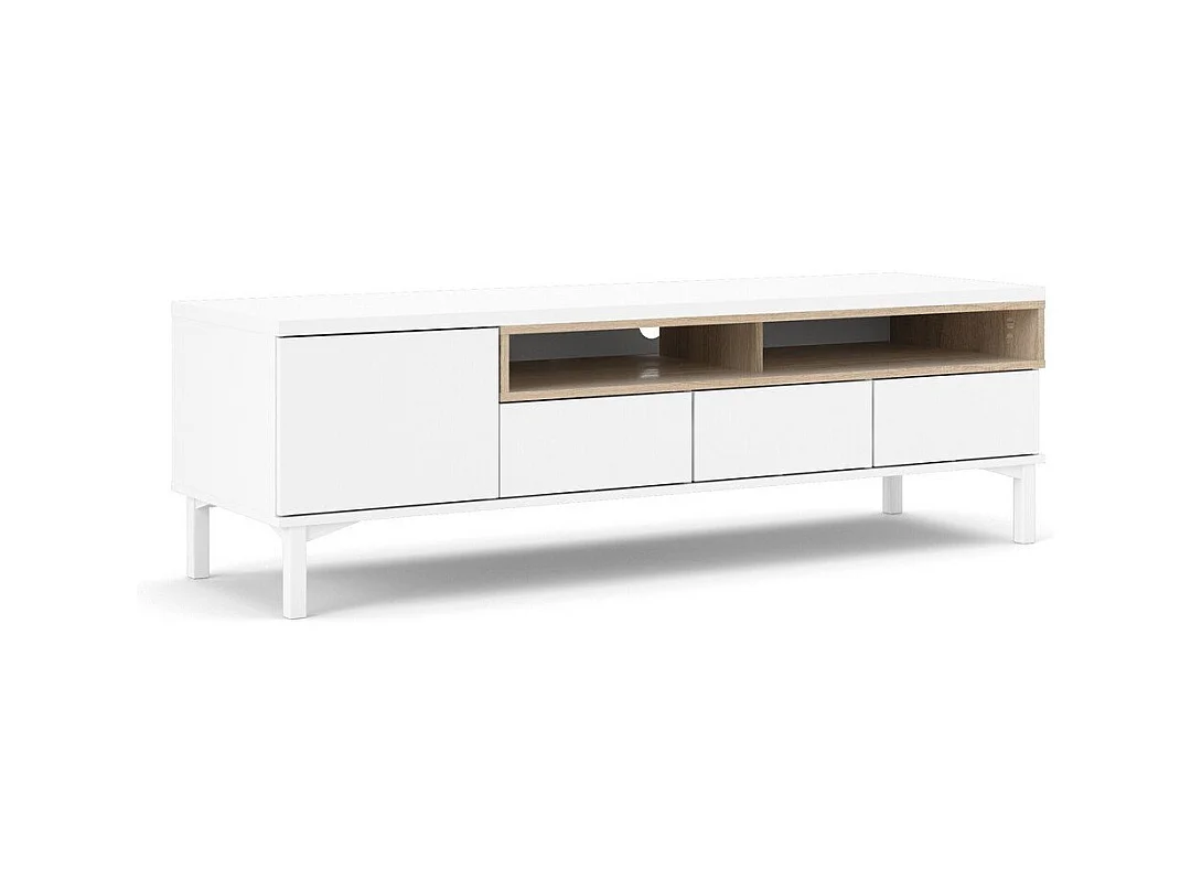 Meuble TV 1 porte, 3 tiroirs et 2 niches L156 cm - APRIL