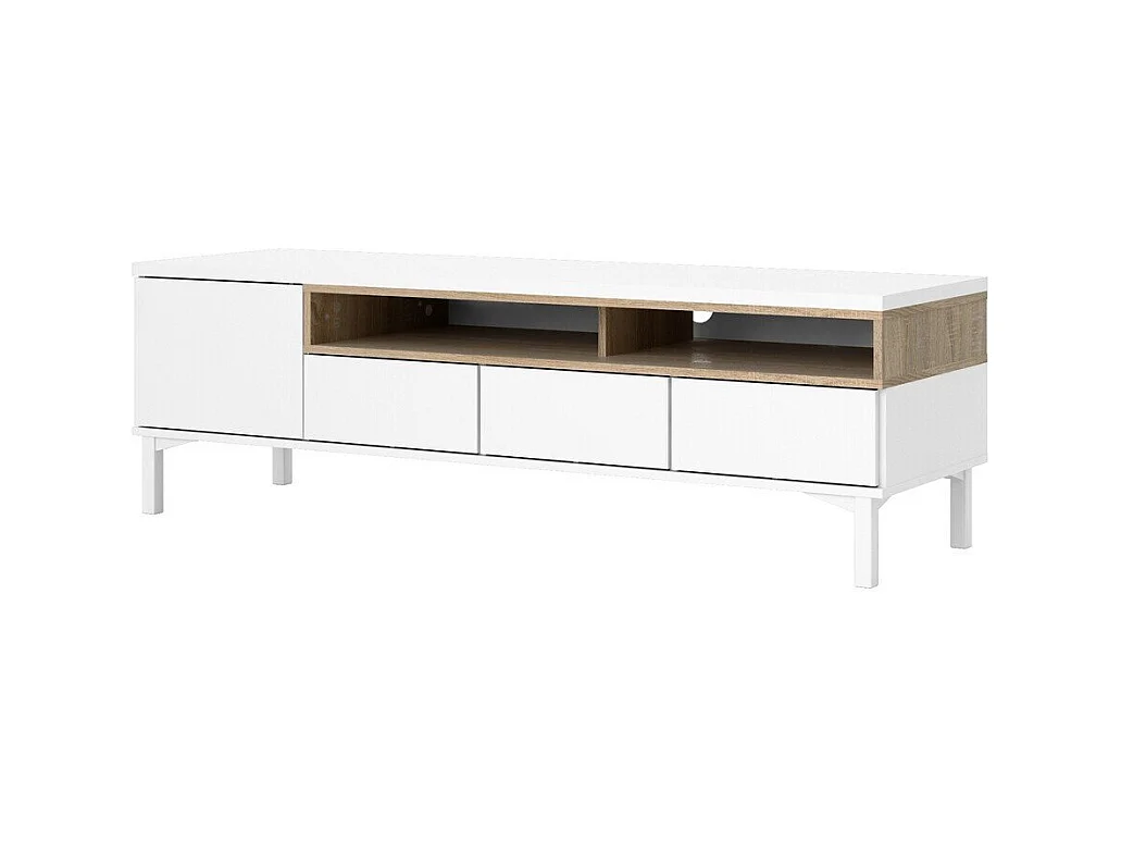 Meuble TV 1 porte, 3 tiroirs et 2 niches L156 cm - APRIL