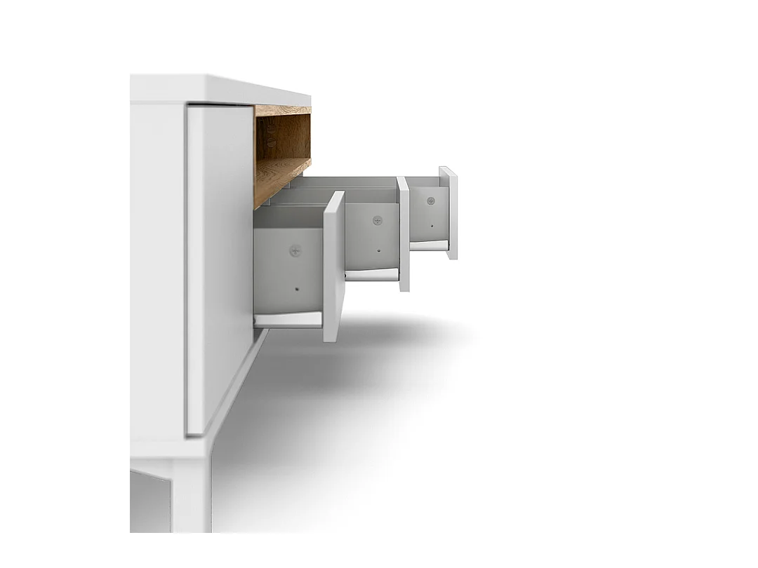 Meuble TV 1 porte, 3 tiroirs et 2 niches L156 cm - APRIL