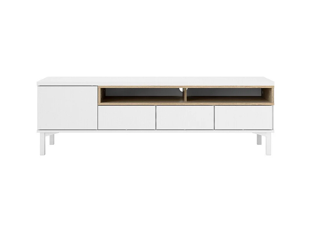 Meuble TV 1 porte, 3 tiroirs et 2 niches L156 cm - APRIL