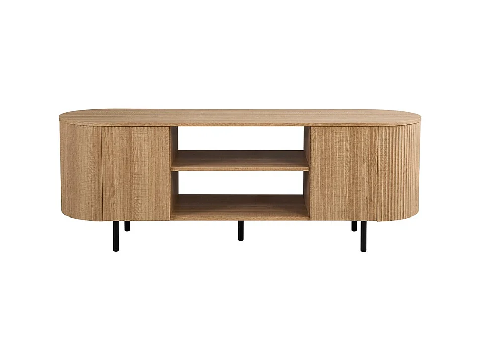 Meuble TV VAGOS – Coloris chêne naturel – 2 portes & 2 niches – 160 cm – Meuble TV arrondi design et fonctionnel