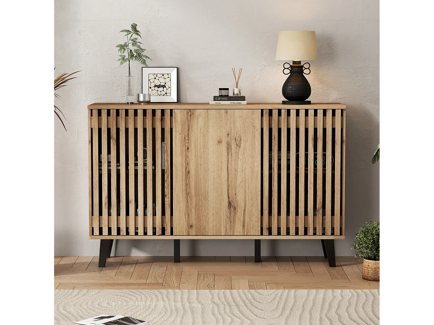 TV-meubel - 180 x 40 x 55 cm + dressoir - 150 x 40 x 95 cm - met opbergruimte - voor woonkamer + slaapkamer - spaanplaat - naturel