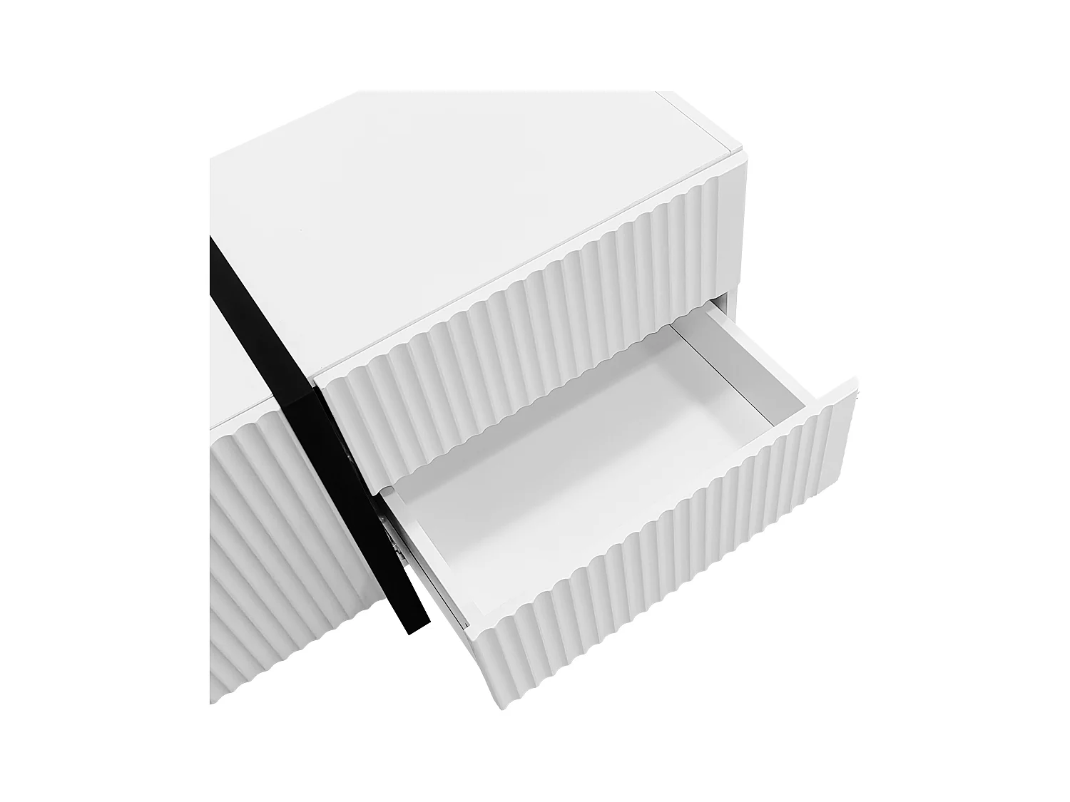 TV-meubel met 3 deuren en 2 lades, gegroefde kast in wit met zwarte accenten - 190x35x45cm