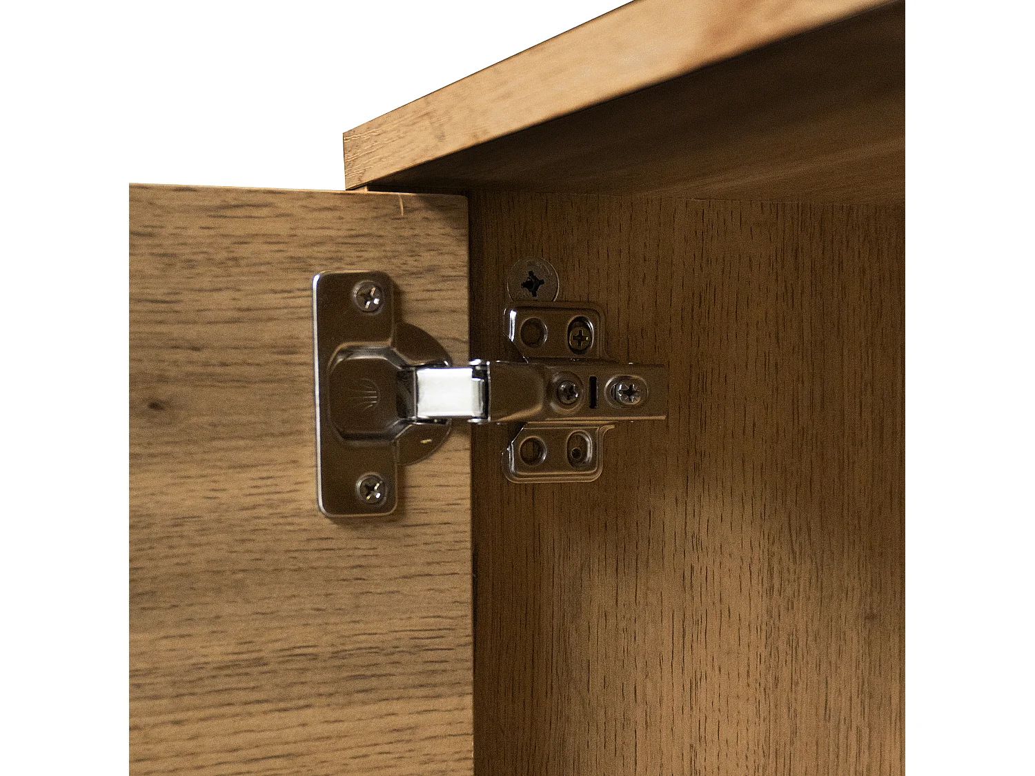 Meuble TV avec 2 portes et 2 niches, corps en finition bois avec pieds noir - 160.5x35.5x45cm