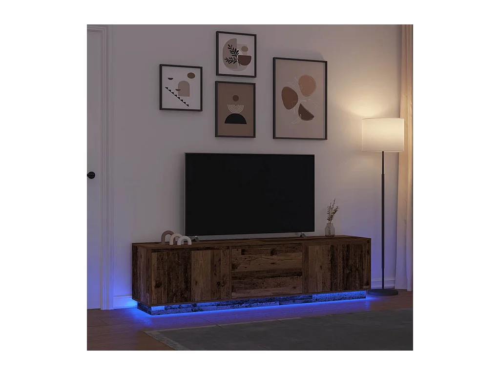 Meuble TV avec éclairage LED vieux bois 193,5x41x50 cm