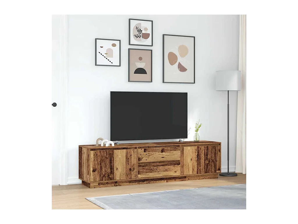 Meuble TV avec éclairage LED vieux bois 193,5x41x50 cm