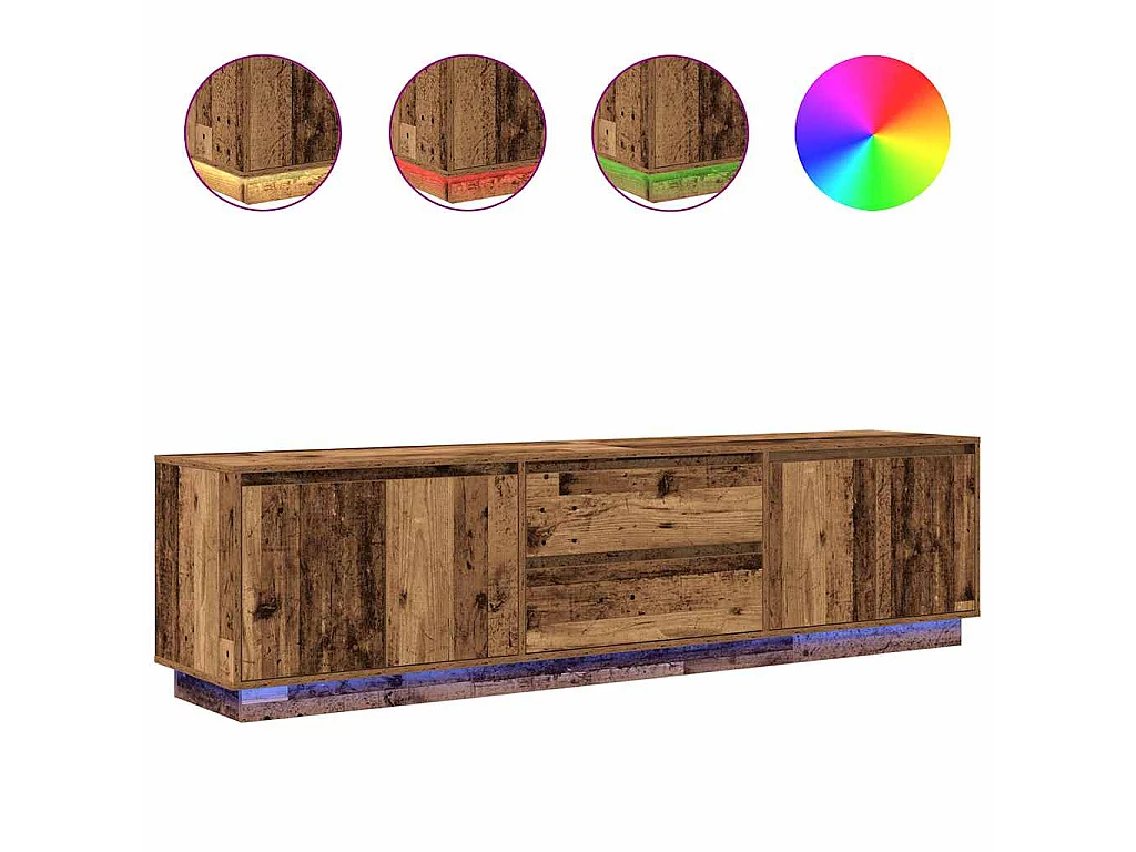 Meuble TV avec éclairage LED vieux bois 193,5x41x50 cm