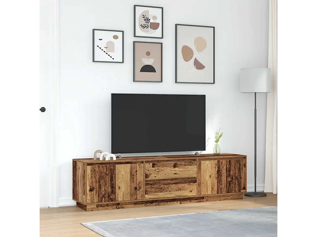 Meuble TV avec éclairage LED vieux bois 193,5x41x50 cm