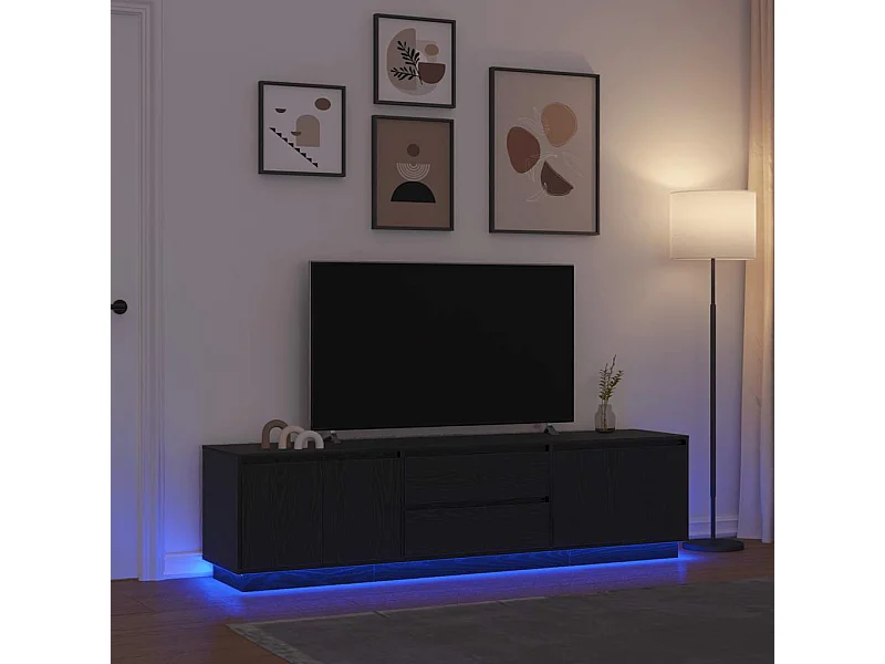 Mobile Porta TV con Luci LED Rovere Nero 193,5x41x50 cm