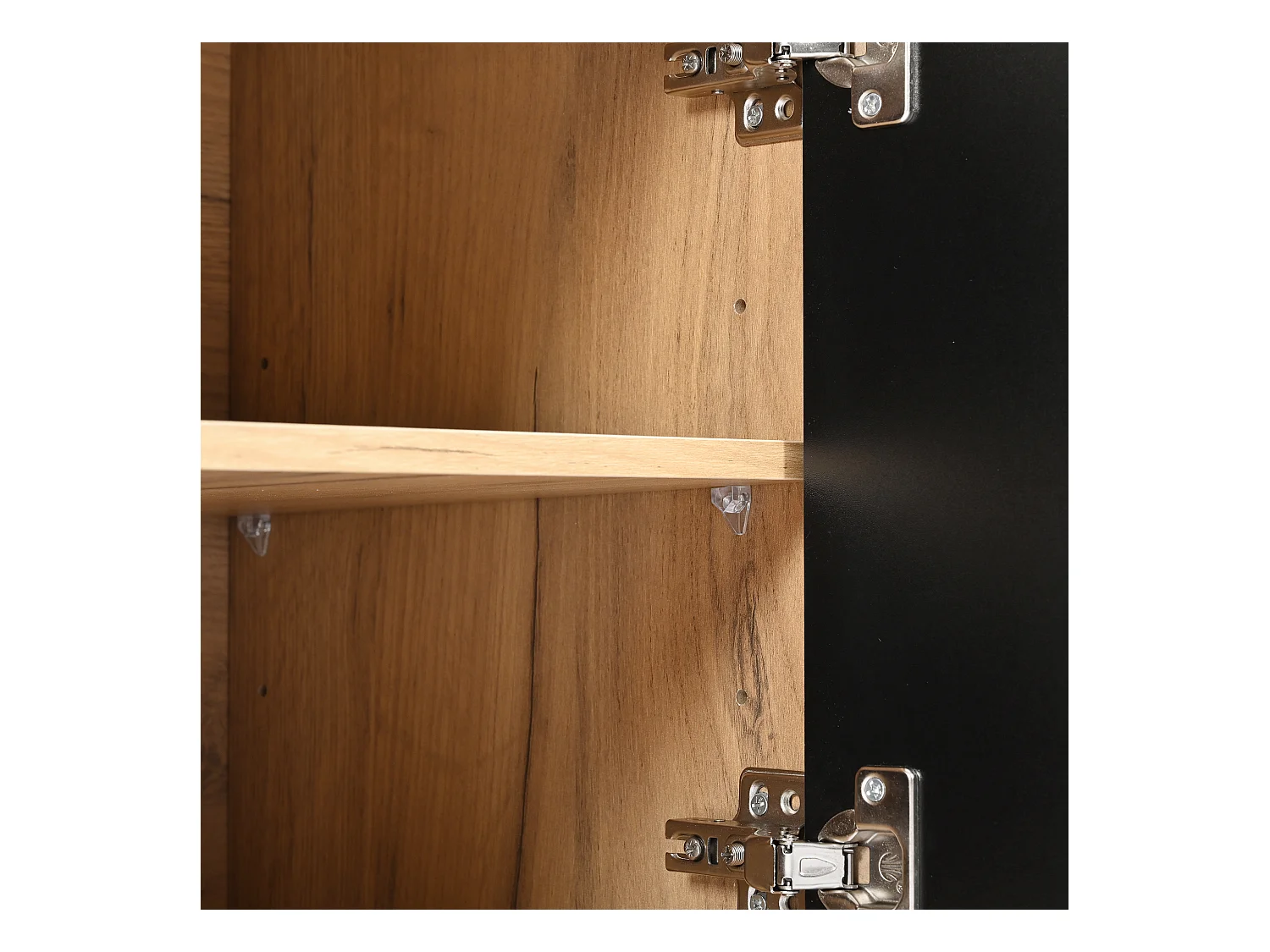Mobile porta TV con 3 ante e 2 nicchie, in legno naturale e finitura nera - 160x38x57cm