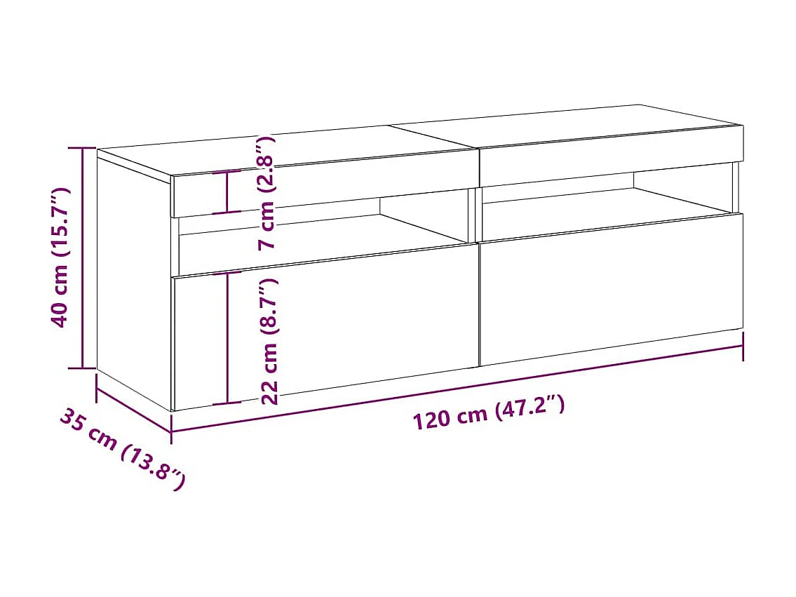 Meubles TV avec lumières LED 2 pcs gris 60x35x40 cm
