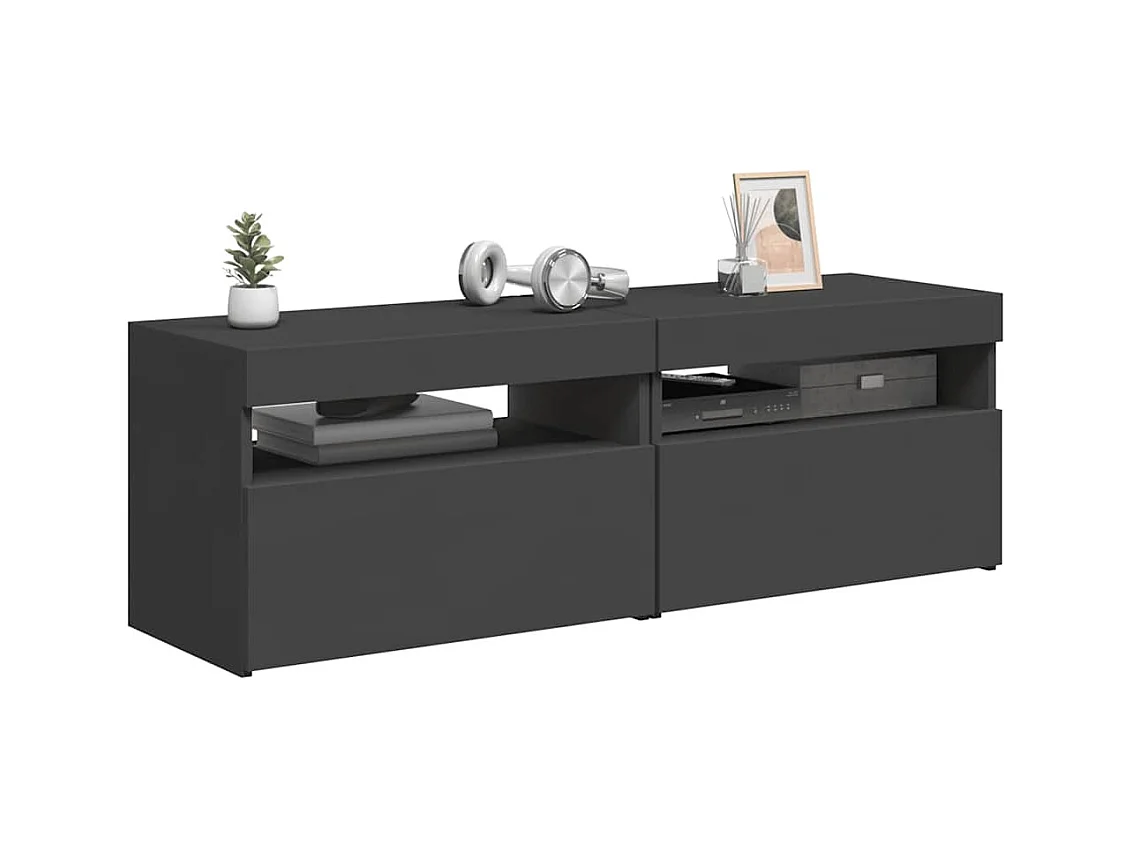 Meubles TV avec lumières LED 2 pcs gris 60x35x40 cm