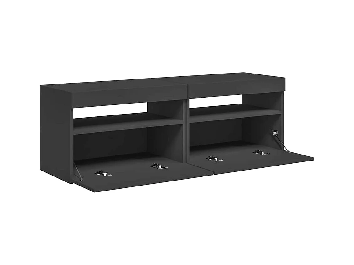 Meubles TV avec lumières LED 2 pcs gris 60x35x40 cm