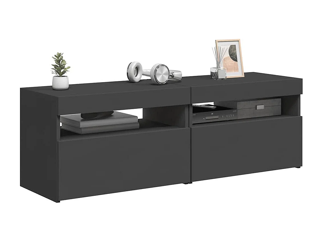 Tv-meubelen 2 st met LED-verlichting 60x35x40 cm grijs
