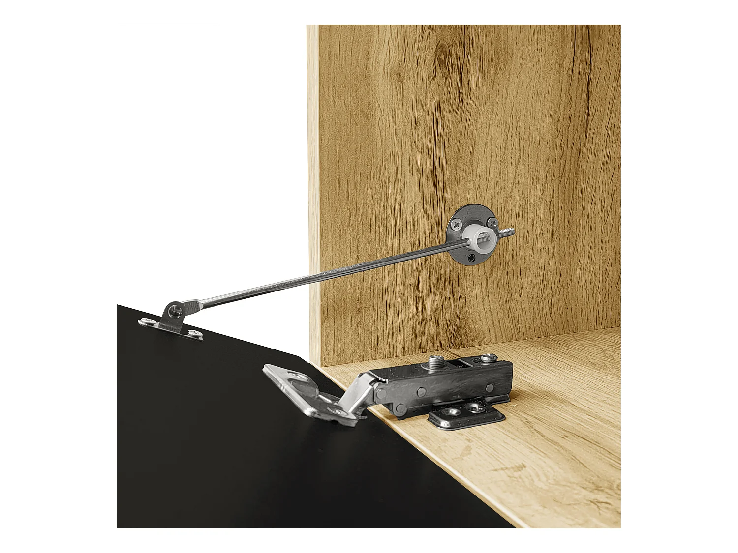 TV-meubel met 3 deuren en LED, wandmeubel in hoogglans zwarte lak en houtlook - 180x35x30cm