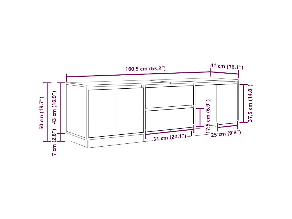 Meuble TV avec lumières LED sonoma gris 160,5x41x50 cm