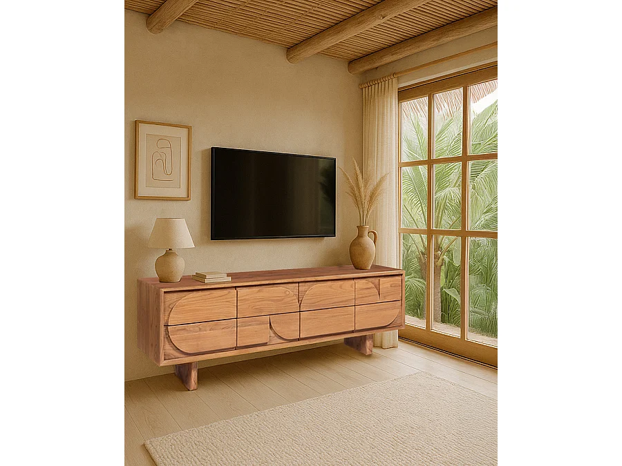 Dinda - Meuble tv en bois massif de teck 170 cm