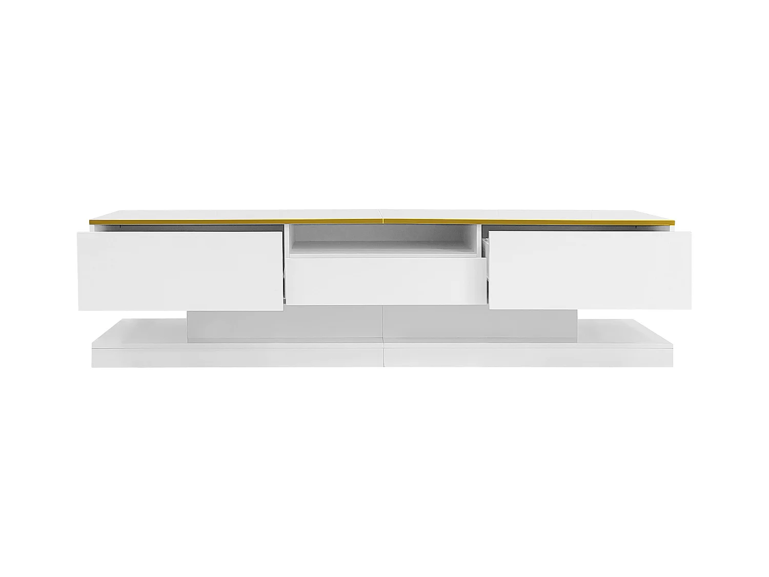 Nowoczesna szafka pod TV 180×38×45 cm - z trzema szufladami - z otwartą komorą - z oświetleniem LED - biała