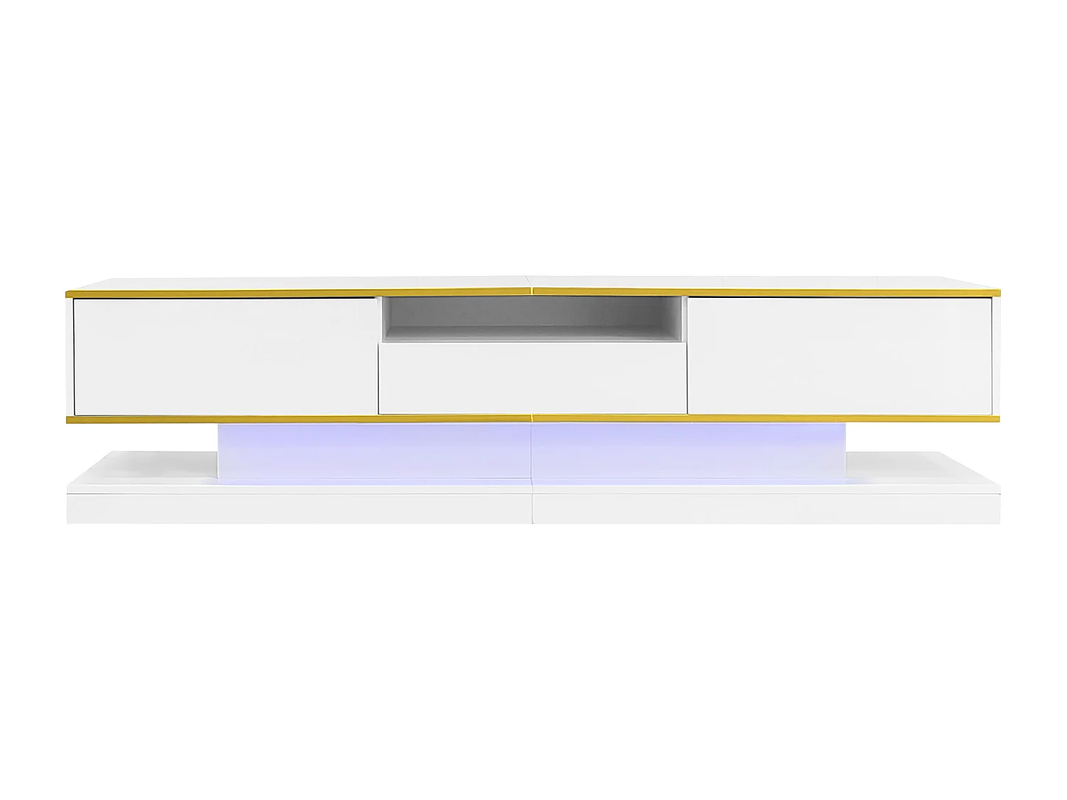 Meuble TV moderne 180x38x45cm - avec trois tiroirs - avec un compartiment ouvert - avec éclairage LED - blanc