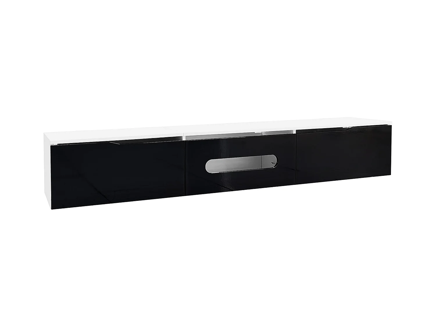 Meuble TV avec 3 portes et LED,meuble TV suspendu en noir laqué brillant et blanc - 180x35x30cm