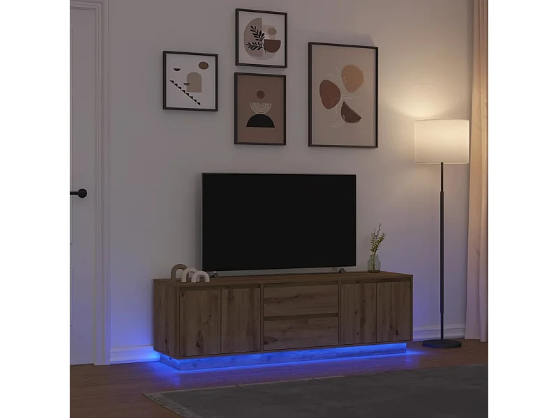 Meuble TV avec éclairages LED chêne artisanal 160,5x41x50 cm