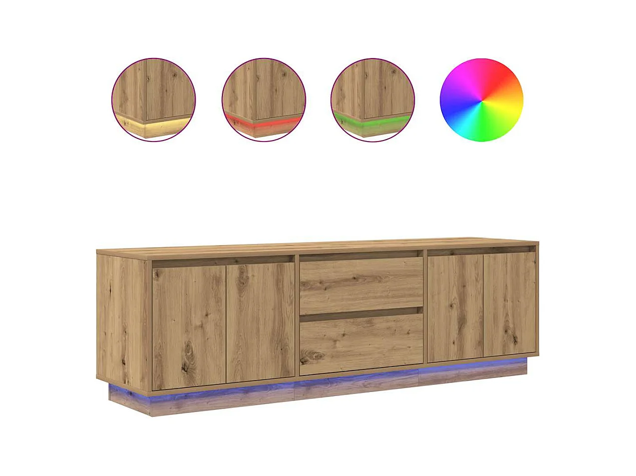 Meuble TV avec éclairages LED chêne artisanal 160,5x41x50 cm