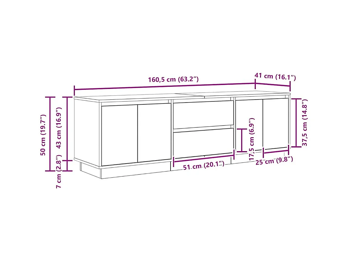 Meuble TV avec éclairages LED chêne artisanal 160,5x41x50 cm