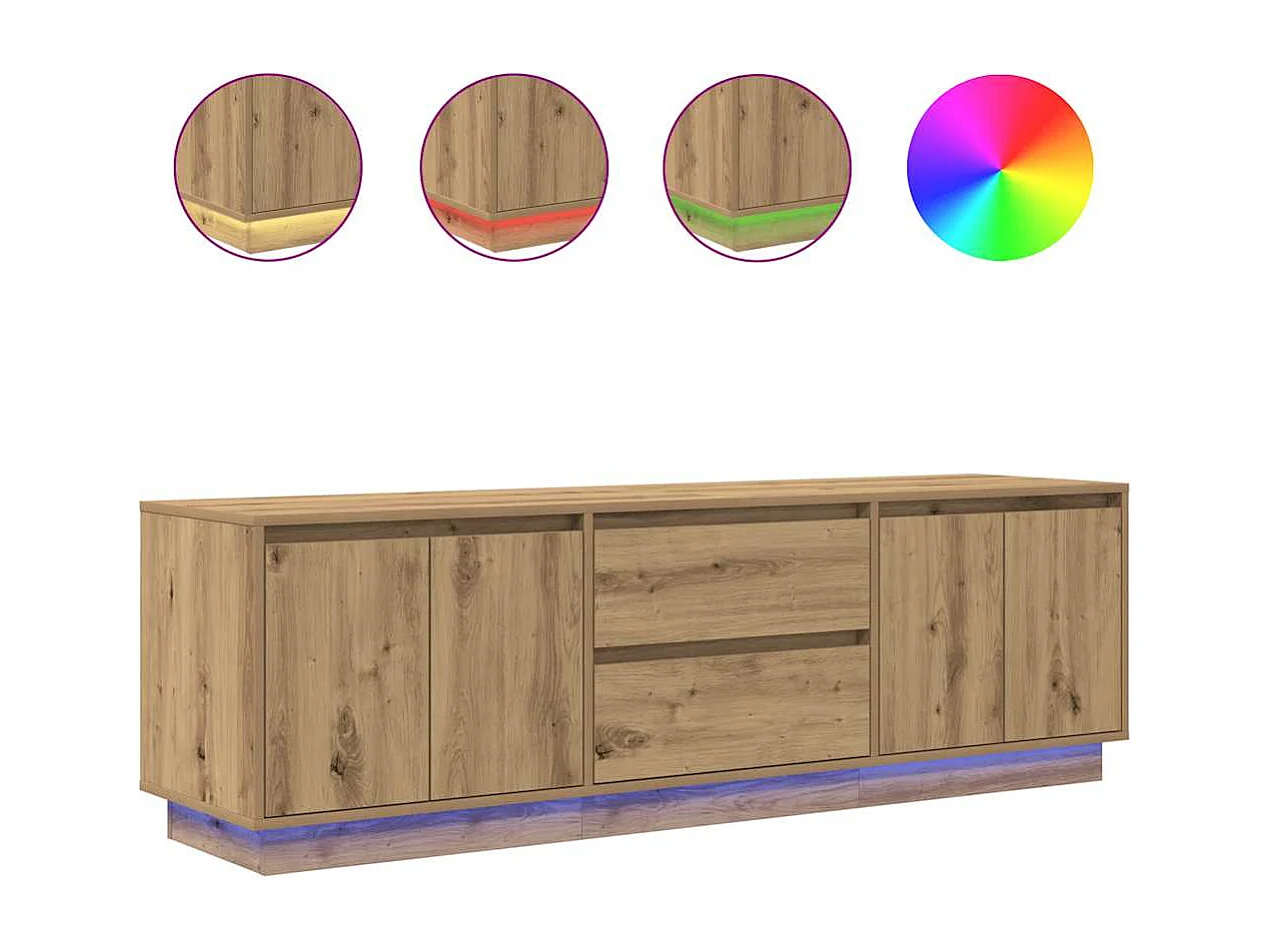 Meuble TV avec éclairages LED chêne artisanal 160,5x41x50 cm