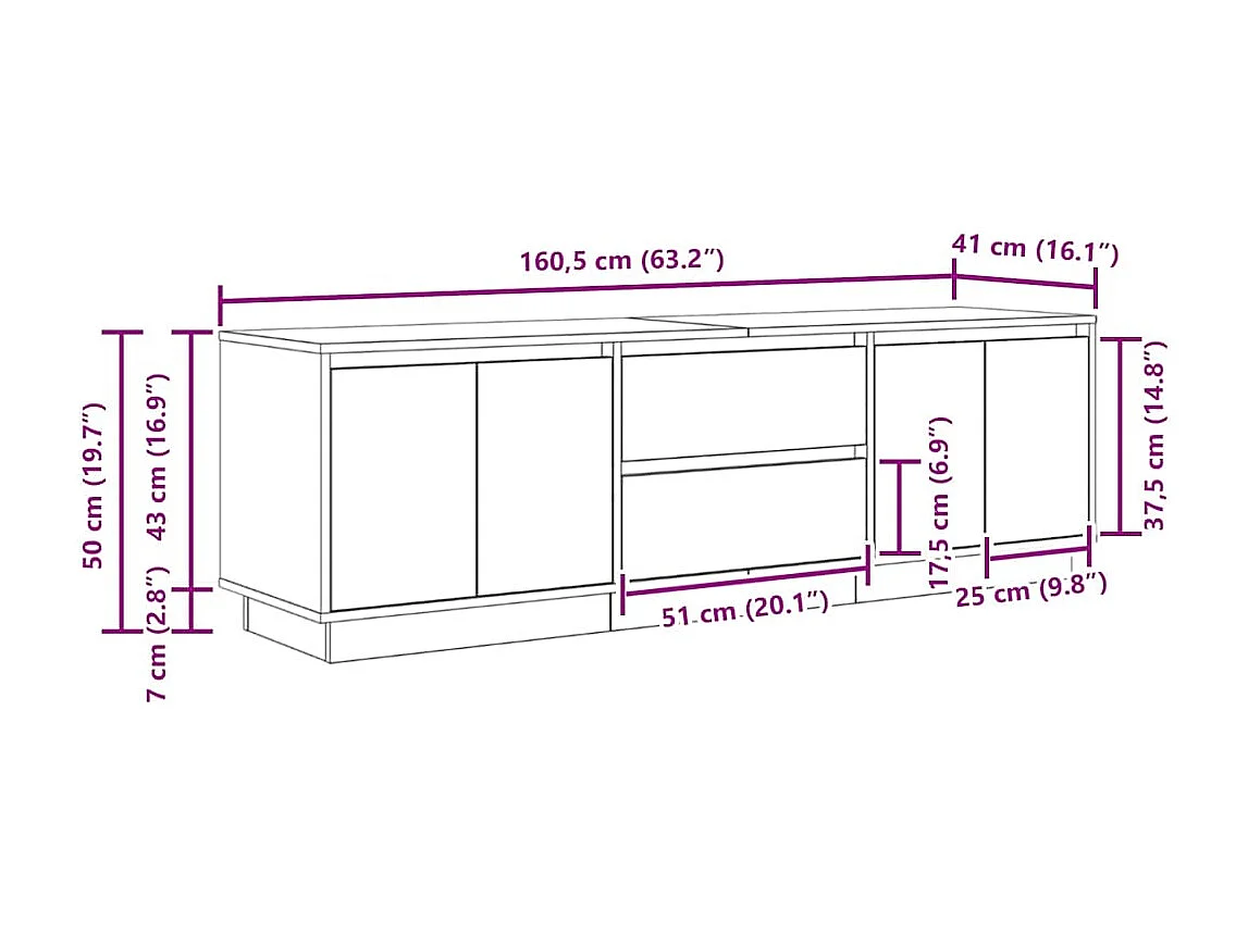 Meuble TV avec éclairages LED chêne artisanal 160,5x41x50 cm