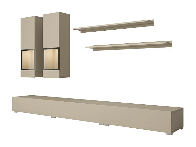 Conjunto de móveis para sala de estar RAMOS – Bege claro – LED multicolorido integrado – Estilo contemporâneo