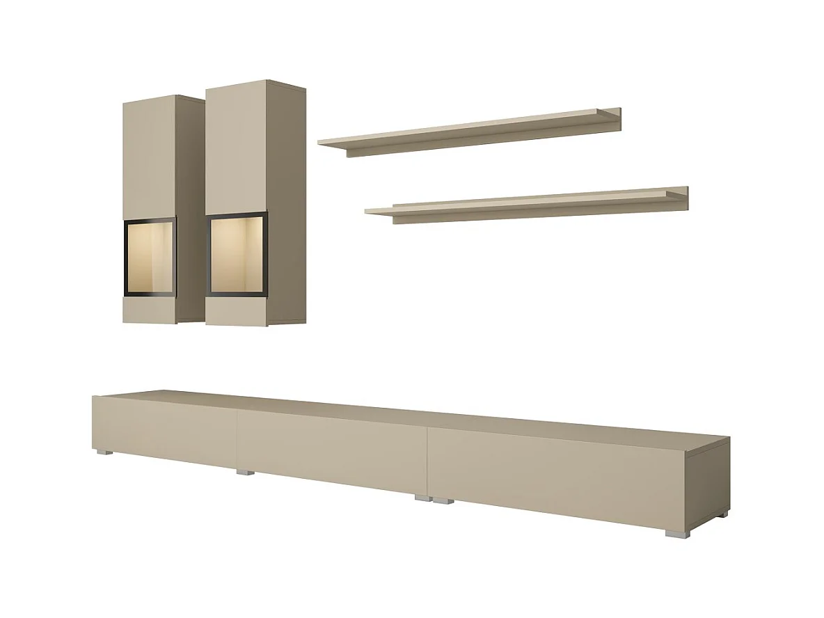 Conjunto de muebles de salón RAMOS – Beige claro – LED multicolor integrada – Estilo contemporáneo