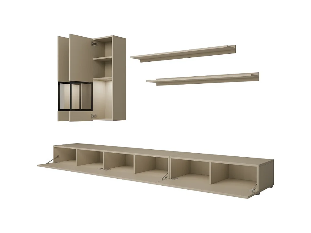 Conjunto de muebles de salón RAMOS – Beige claro – LED multicolor integrada – Estilo contemporáneo