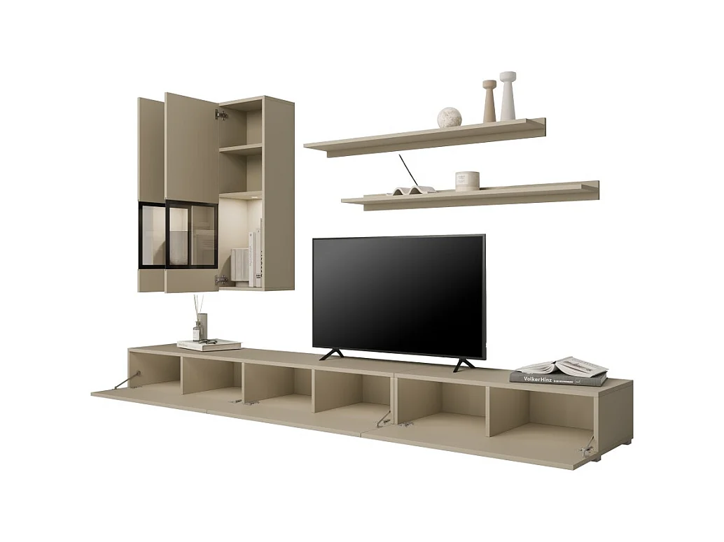 Conjunto de muebles de salón RAMOS – Beige claro – LED multicolor integrada – Estilo contemporáneo