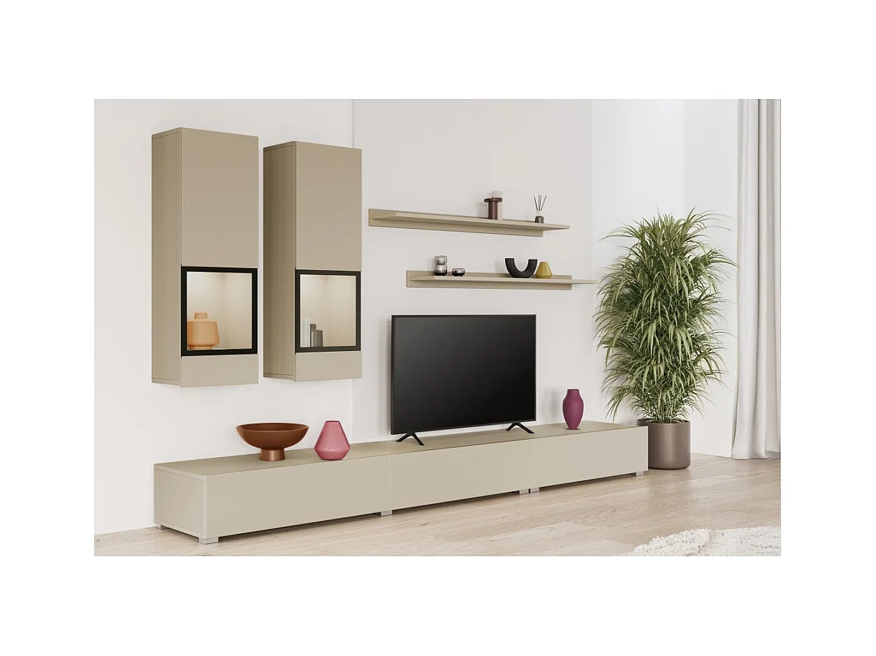 Conjunto de muebles de salón RAMOS – Beige claro – LED multicolor integrada – Estilo contemporáneo