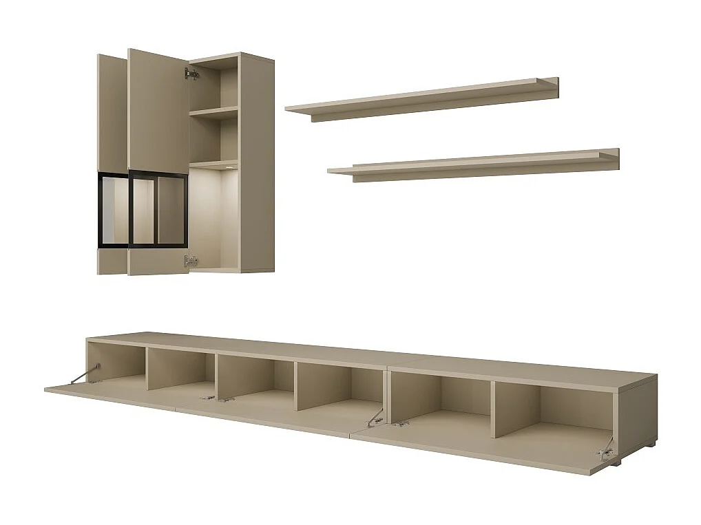 Conjunto de muebles de salón RAMOS – Beige claro – LED multicolor integrada – Estilo contemporáneo
