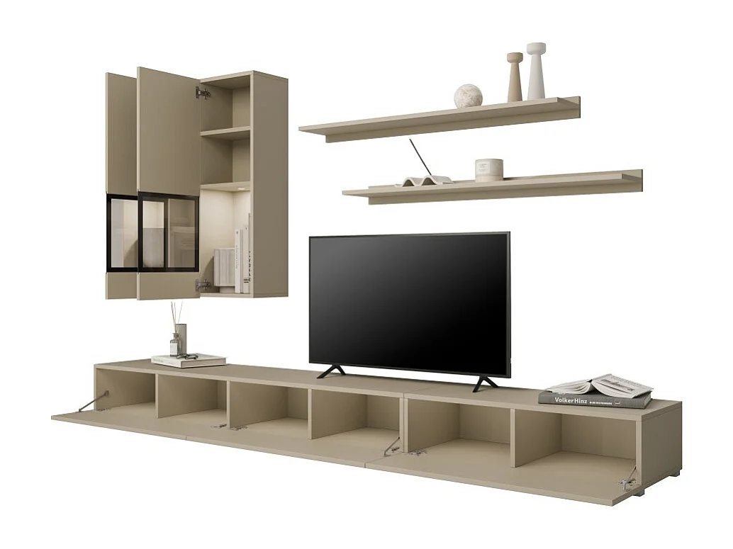 Conjunto de muebles de salón RAMOS – Beige claro – LED multicolor integrada – Estilo contemporáneo